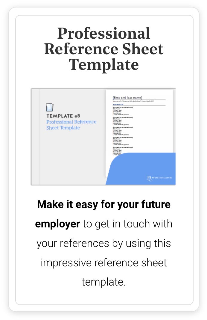 Professional Reference Sheet Template
